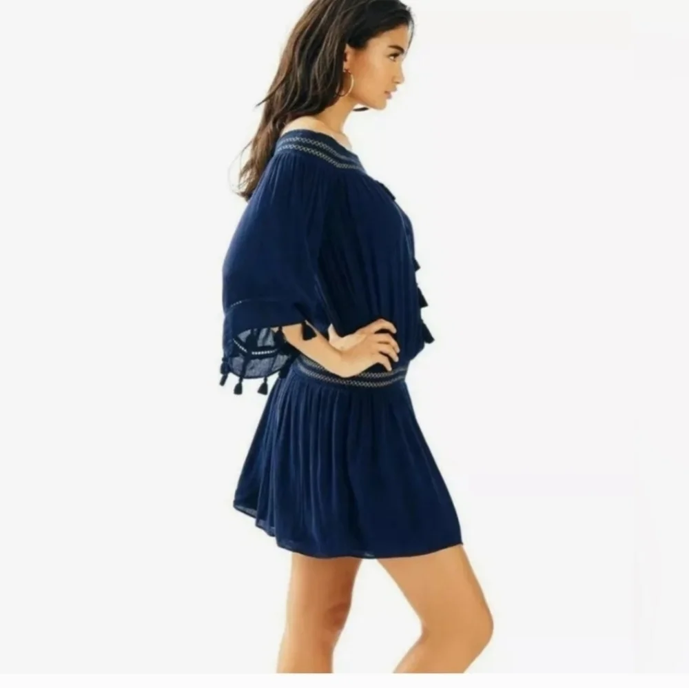 Lilly Pulitizer Joelle Navy Blue off the shoulder Minidress with XXS - Picture 7 of 11